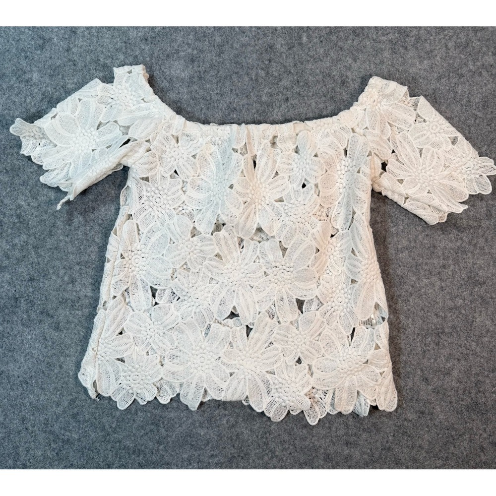 Dizzy Gal White Floral Lace Off Shoulder‎ Top Short Sleeve Medium Boho Festival